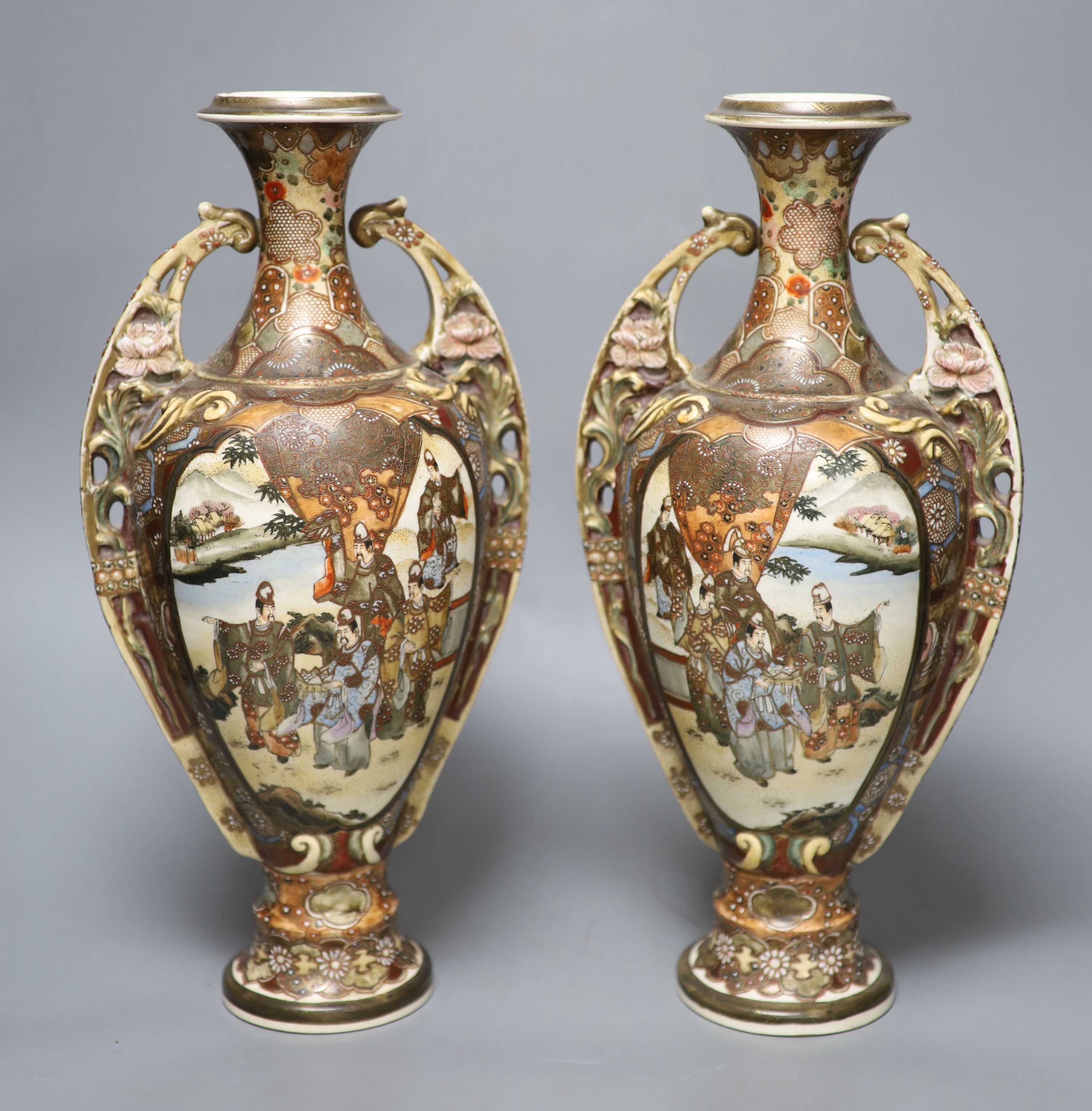 A pair of Japanese Satsuma vases, height 38cm